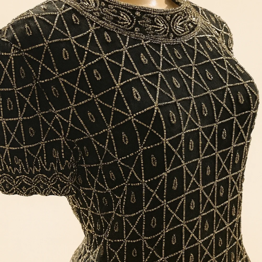 Papéll Boutique Evening Black Silk Beaded Top M